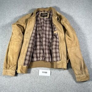 Vintage Guide Gear Jacket Mens Medium Tan Leather Quilted Lined Collared